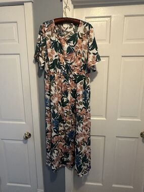 Kameya Floral Maxi Dress with Green and Pink Print NWT 24W